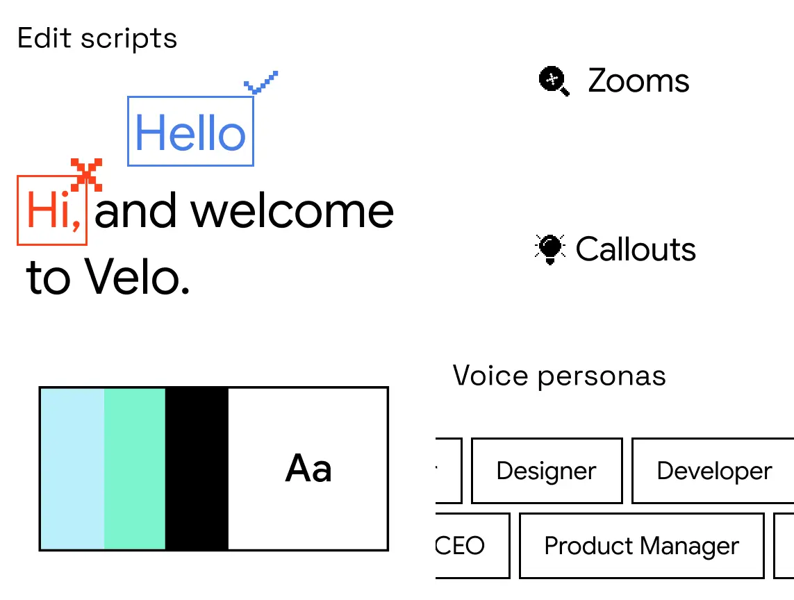 Edit the script, add zooms and callouts, and choose a voice persona.